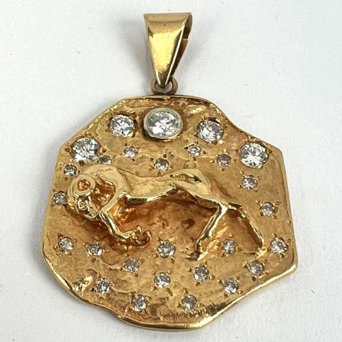 ZODIAC TAURUS ARIES 14K YELLOW GOLD DIAMOND MEDAL PENDANT - ADDITIONAL PHOTO 12