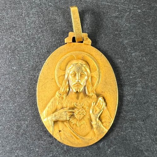 PERRIAT FRENCH SACRED HEART MADONNA AND CHILD 18K YELLOW GOLD MEDAL PENDANT - ADDITIONAL PHOTO 1