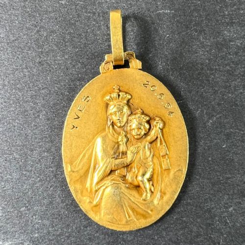 PERRIAT FRENCH SACRED HEART MADONNA AND CHILD 18K YELLOW GOLD MEDAL PENDANT - ADDITIONAL PHOTO 2