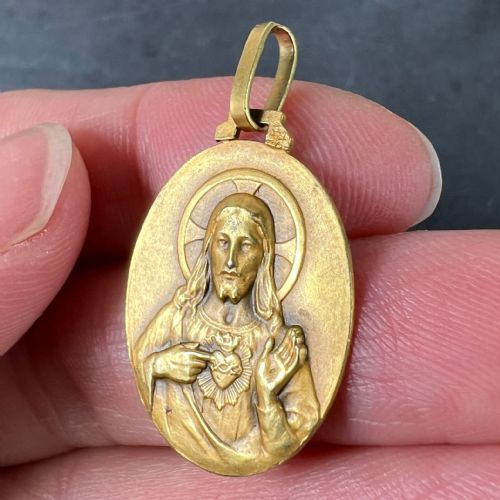 PERRIAT FRENCH SACRED HEART MADONNA AND CHILD 18K YELLOW GOLD MEDAL PENDANT - ADDITIONAL PHOTO 4