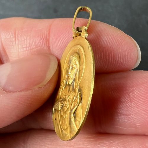 PERRIAT FRENCH SACRED HEART MADONNA AND CHILD 18K YELLOW GOLD MEDAL PENDANT - ADDITIONAL PHOTO 5
