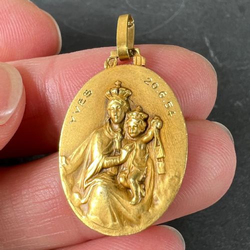 PERRIAT FRENCH SACRED HEART MADONNA AND CHILD 18K YELLOW GOLD MEDAL PENDANT - ADDITIONAL PHOTO 6