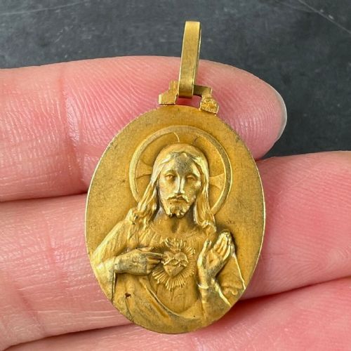 PERRIAT FRENCH SACRED HEART MADONNA AND CHILD 18K YELLOW GOLD MEDAL PENDANT - ADDITIONAL PHOTO 7