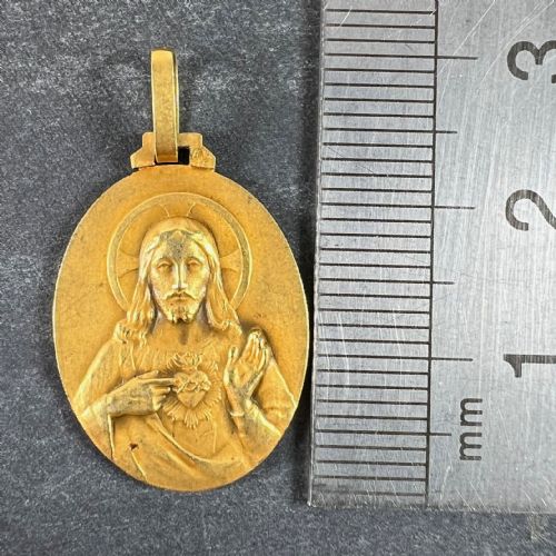 PERRIAT FRENCH SACRED HEART MADONNA AND CHILD 18K YELLOW GOLD MEDAL PENDANT - ADDITIONAL PHOTO 8