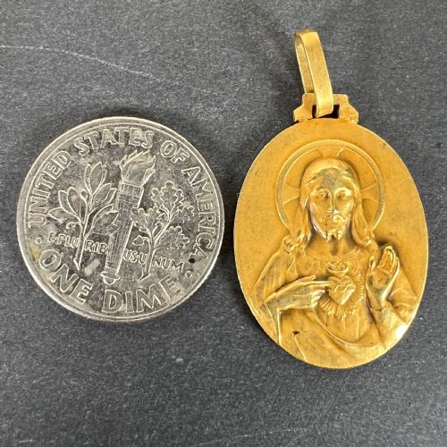 PERRIAT FRENCH SACRED HEART MADONNA AND CHILD 18K YELLOW GOLD MEDAL PENDANT - ADDITIONAL PHOTO 9