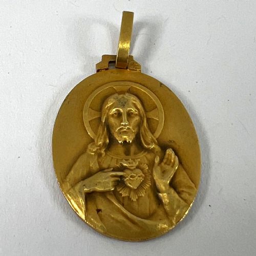 PERRIAT FRENCH SACRED HEART MADONNA AND CHILD 18K YELLOW GOLD MEDAL PENDANT - ADDITIONAL PHOTO 11