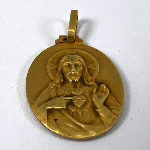 PERRIAT FRENCH SACRED HEART MADONNA AND CHILD 18K YELLOW GOLD MEDAL PENDANT - ADDITIONAL PHOTO 12