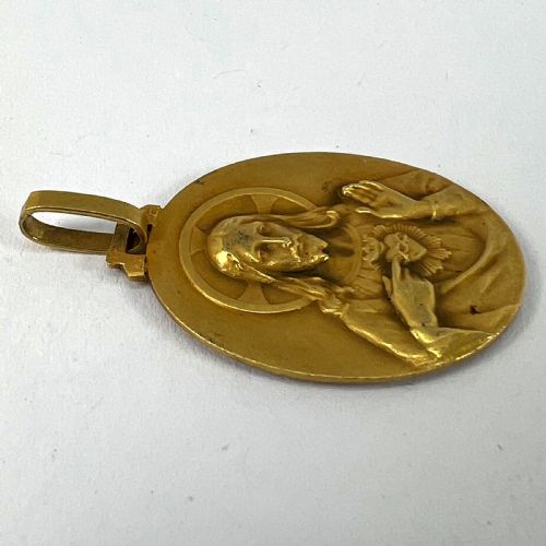 PERRIAT FRENCH SACRED HEART MADONNA AND CHILD 18K YELLOW GOLD MEDAL PENDANT - ADDITIONAL PHOTO 13