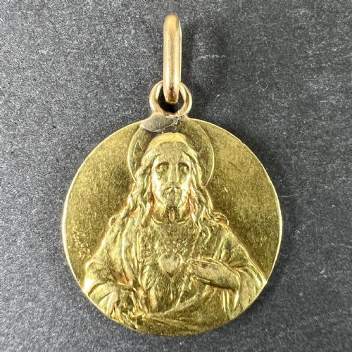 FRENCH SACRED HEART MADONNA AND CHILD 18K YELLOW GOLD MEDAL PENDANT - ADDITIONAL PHOTO 1