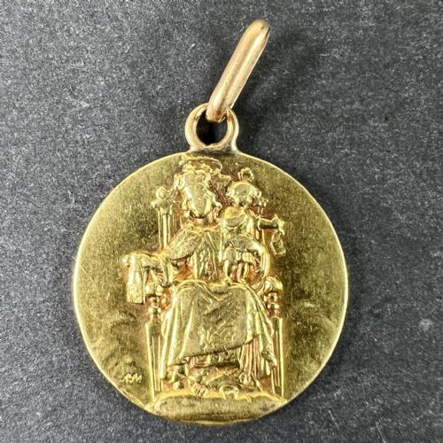 FRENCH SACRED HEART MADONNA AND CHILD 18K YELLOW GOLD MEDAL PENDANT - ADDITIONAL PHOTO 2