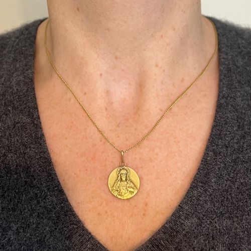 FRENCH SACRED HEART MADONNA AND CHILD 18K YELLOW GOLD MEDAL PENDANT - ADDITIONAL PHOTO 3