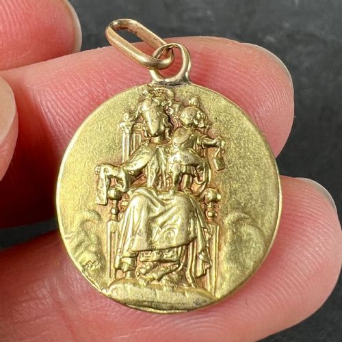 FRENCH SACRED HEART MADONNA AND CHILD 18K YELLOW GOLD MEDAL PENDANT - ADDITIONAL PHOTO 7