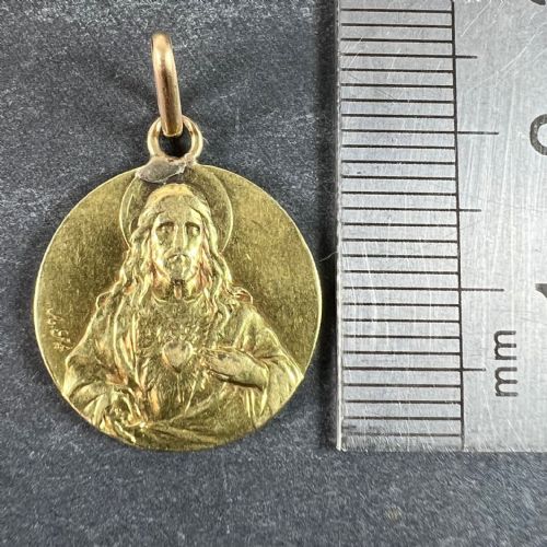 FRENCH SACRED HEART MADONNA AND CHILD 18K YELLOW GOLD MEDAL PENDANT - ADDITIONAL PHOTO 8