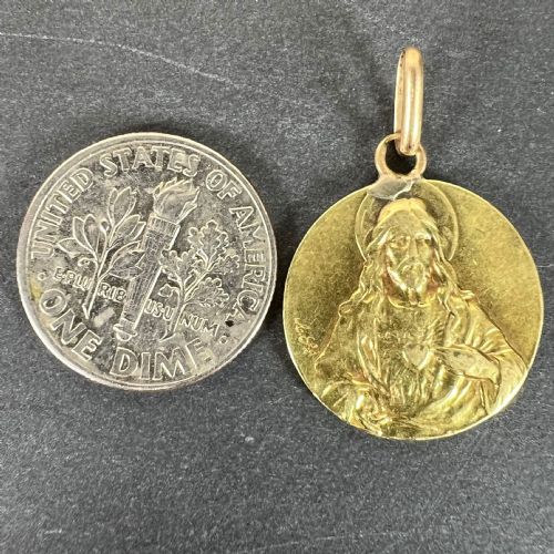 FRENCH SACRED HEART MADONNA AND CHILD 18K YELLOW GOLD MEDAL PENDANT - ADDITIONAL PHOTO 9