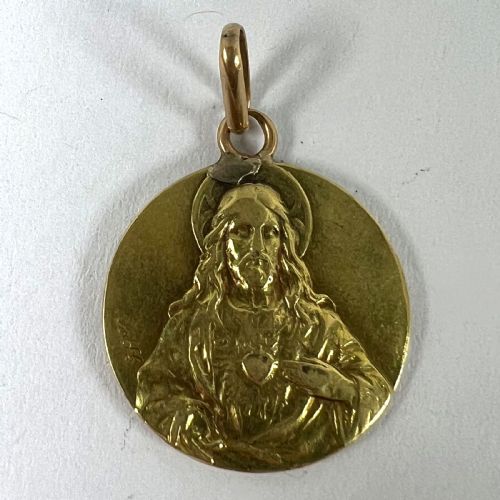 FRENCH SACRED HEART MADONNA AND CHILD 18K YELLOW GOLD MEDAL PENDANT - ADDITIONAL PHOTO 11