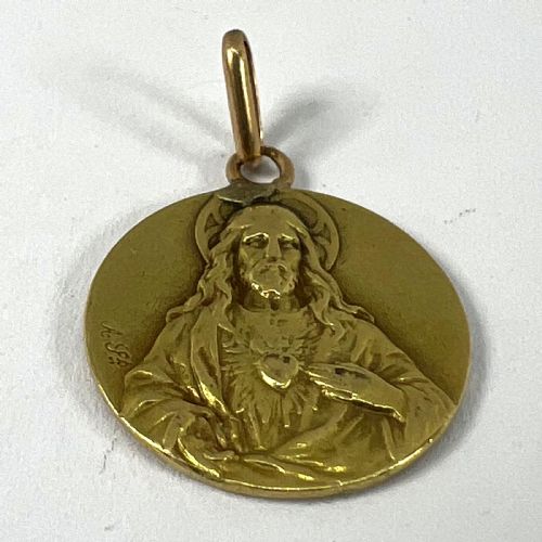 FRENCH SACRED HEART MADONNA AND CHILD 18K YELLOW GOLD MEDAL PENDANT - ADDITIONAL PHOTO 12