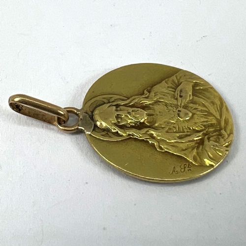 FRENCH SACRED HEART MADONNA AND CHILD 18K YELLOW GOLD MEDAL PENDANT - ADDITIONAL PHOTO 13