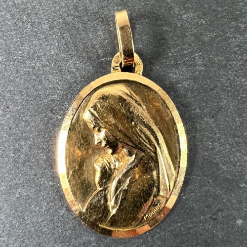MONIER PERRIAT FRENCH VIRGIN MARY OVAL 18K YELLOW GOLD PENDANT MEDAL - ADDITIONAL PHOTO 1