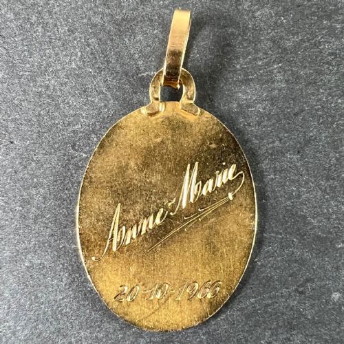 MONIER PERRIAT FRENCH VIRGIN MARY OVAL 18K YELLOW GOLD PENDANT MEDAL - ADDITIONAL PHOTO 2