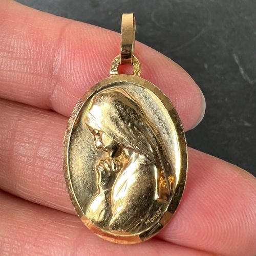 MONIER PERRIAT FRENCH VIRGIN MARY OVAL 18K YELLOW GOLD PENDANT MEDAL - ADDITIONAL PHOTO 4