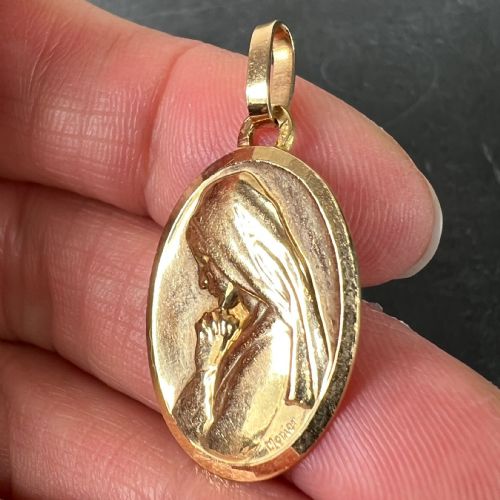MONIER PERRIAT FRENCH VIRGIN MARY OVAL 18K YELLOW GOLD PENDANT MEDAL - ADDITIONAL PHOTO 5