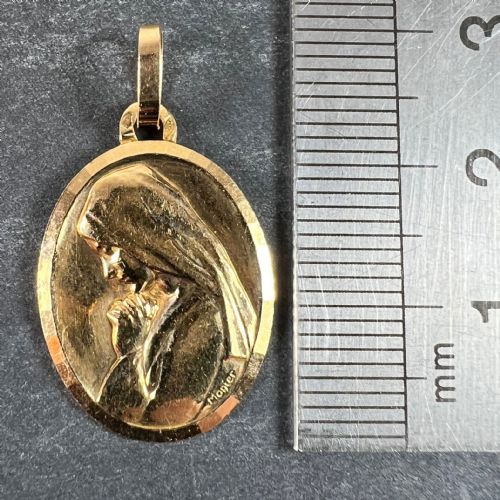 MONIER PERRIAT FRENCH VIRGIN MARY OVAL 18K YELLOW GOLD PENDANT MEDAL - ADDITIONAL PHOTO 8