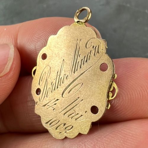 ANTIQUE FRENCH FIRST COMMUNION CHALICE 18K YELLOW ROSE WHITE GOLD CHARM PENDANT - ADDITIONAL PHOTO 7