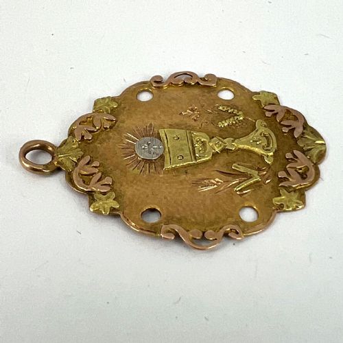ANTIQUE FRENCH FIRST COMMUNION CHALICE 18K YELLOW ROSE WHITE GOLD CHARM PENDANT - ADDITIONAL PHOTO 13
