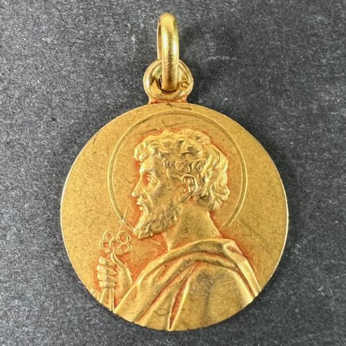 FRENCH SAINT PETER 18K YELLOW GOLD CHARM PENDANT MEDAL - ADDITIONAL PHOTO 1