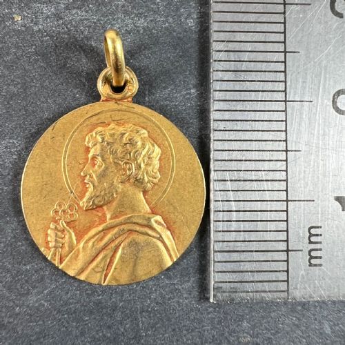 FRENCH SAINT PETER 18K YELLOW GOLD CHARM PENDANT MEDAL - ADDITIONAL PHOTO 8