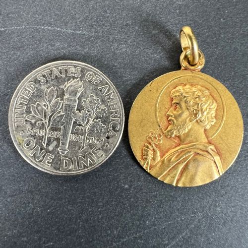 FRENCH SAINT PETER 18K YELLOW GOLD CHARM PENDANT MEDAL - ADDITIONAL PHOTO 9