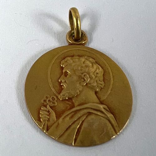 FRENCH SAINT PETER 18K YELLOW GOLD CHARM PENDANT MEDAL - ADDITIONAL PHOTO 11