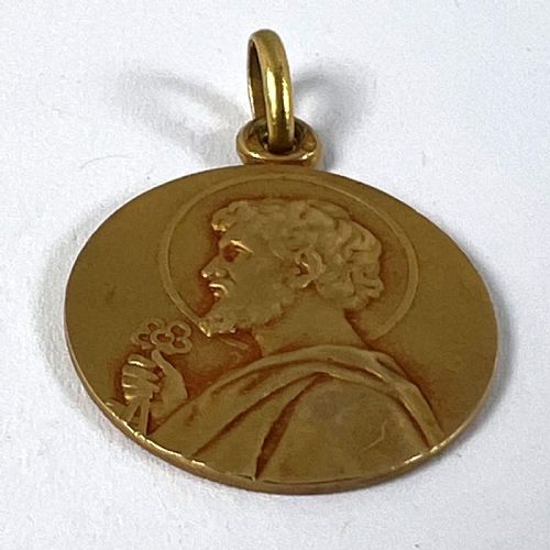 FRENCH SAINT PETER 18K YELLOW GOLD CHARM PENDANT MEDAL - ADDITIONAL PHOTO 12