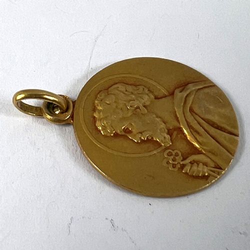 FRENCH SAINT PETER 18K YELLOW GOLD CHARM PENDANT MEDAL - ADDITIONAL PHOTO 13