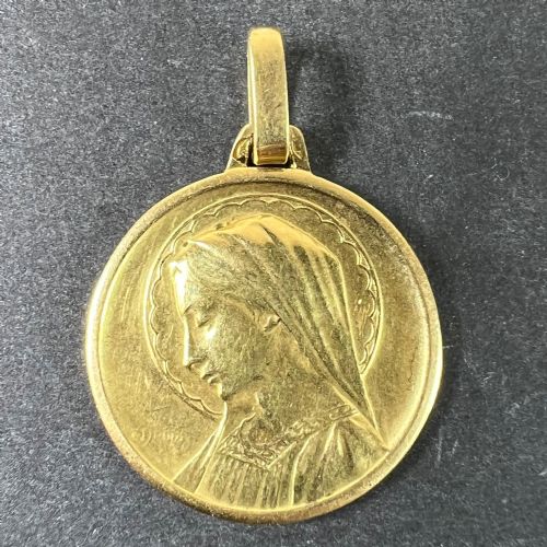 FRENCH DROPSY VIRGIN MARY 18K YELLOW GOLD RELIGIOUS MEDAL PENDANT - ADDITIONAL PHOTO 1