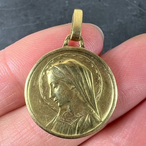 FRENCH DROPSY VIRGIN MARY 18K YELLOW GOLD RELIGIOUS MEDAL PENDANT - ADDITIONAL PHOTO 4