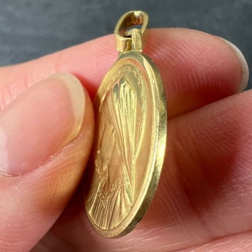 FRENCH DROPSY VIRGIN MARY 18K YELLOW GOLD RELIGIOUS MEDAL PENDANT - ADDITIONAL PHOTO 6
