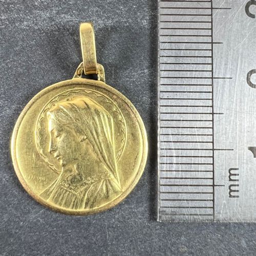 FRENCH DROPSY VIRGIN MARY 18K YELLOW GOLD RELIGIOUS MEDAL PENDANT - ADDITIONAL PHOTO 8