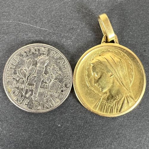 FRENCH DROPSY VIRGIN MARY 18K YELLOW GOLD RELIGIOUS MEDAL PENDANT - ADDITIONAL PHOTO 9