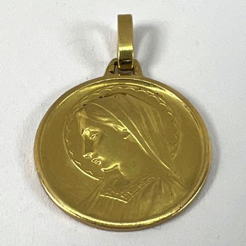 FRENCH DROPSY VIRGIN MARY 18K YELLOW GOLD RELIGIOUS MEDAL PENDANT - ADDITIONAL PHOTO 10