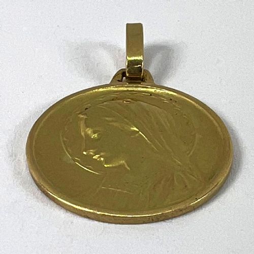 FRENCH DROPSY VIRGIN MARY 18K YELLOW GOLD RELIGIOUS MEDAL PENDANT - ADDITIONAL PHOTO 12