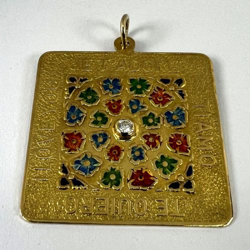 MERRIN I LOVE YOU DIAMOND ENAMEL FLOWERS 18K YELLOW GOLD LOVE CHARM PENDANT - ADDITIONAL PHOTO 11