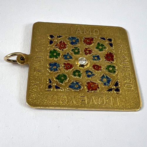 MERRIN I LOVE YOU DIAMOND ENAMEL FLOWERS 18K YELLOW GOLD LOVE CHARM PENDANT - ADDITIONAL PHOTO 13