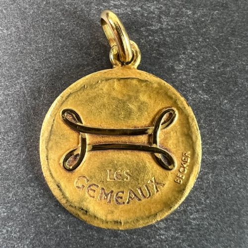 BECKER FRENCH ZODIAC GEMINI STARSIGN 18K YELLOW GOLD CHARM PENDANT - ADDITIONAL PHOTO 1