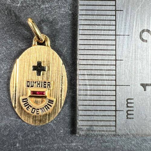 FRENCH AUGIS PLUS QUHIER 18K YELLOW WHITE GOLD ENAMEL RUBY LOVE PENDANT - ADDITIONAL PHOTO 9