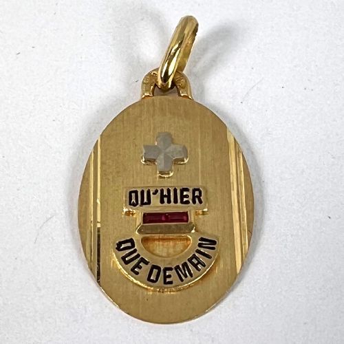 FRENCH AUGIS PLUS QUHIER 18K YELLOW WHITE GOLD ENAMEL RUBY LOVE PENDANT - ADDITIONAL PHOTO 11