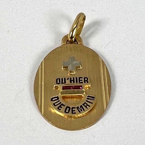 FRENCH AUGIS PLUS QUHIER 18K YELLOW WHITE GOLD ENAMEL RUBY LOVE PENDANT - ADDITIONAL PHOTO 12
