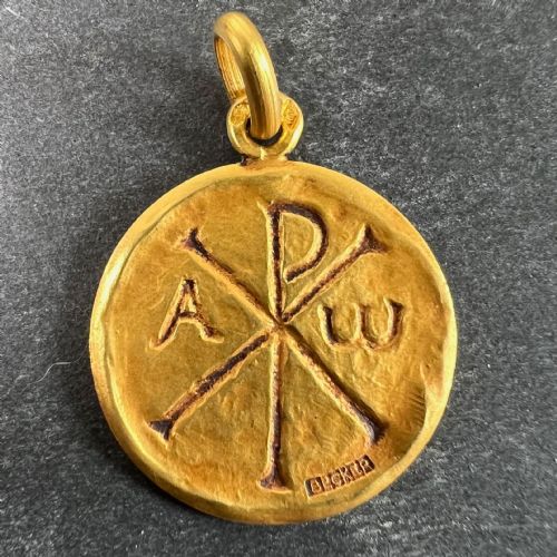 FRENCH BECKER CHI RHO JESUS CHRIST ALPHA OMEGA 18K YELLOW GOLD MEDAL PENDANT - ADDITIONAL PHOTO 1