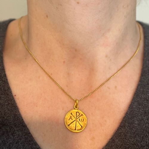 FRENCH BECKER CHI RHO JESUS CHRIST ALPHA OMEGA 18K YELLOW GOLD MEDAL PENDANT - ADDITIONAL PHOTO 3