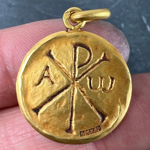 FRENCH BECKER CHI RHO JESUS CHRIST ALPHA OMEGA 18K YELLOW GOLD MEDAL PENDANT - ADDITIONAL PHOTO 4